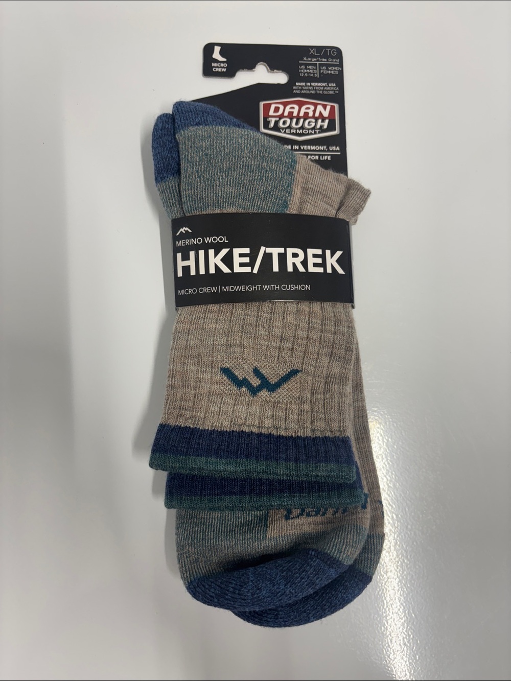 Darn Tough Hike/Trek Merino Crew Socks style 1466 rye size XL NWT